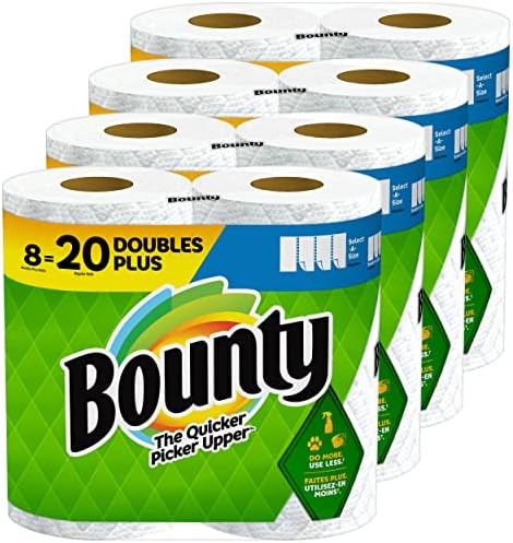 Bounty Select-A-Size Paper Towels, White, 8 Double Plus Rolls = 20 Regular Rolls