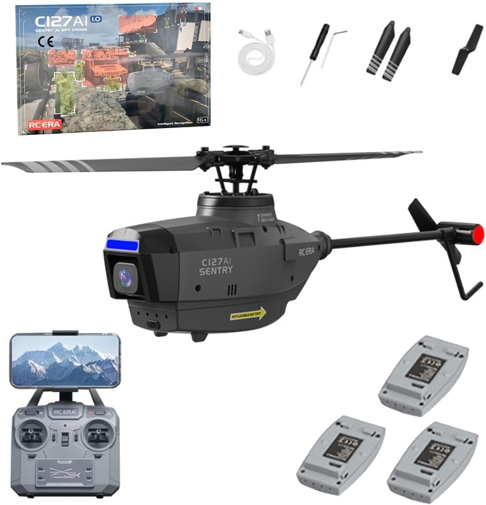 RC Helicopter with 1080P Camera, C127AI 4CH 2.4G Single-Rotor Brushless Remote Control Helicopter with 6-Axis Gyro Optical Flow Positioning -RTF